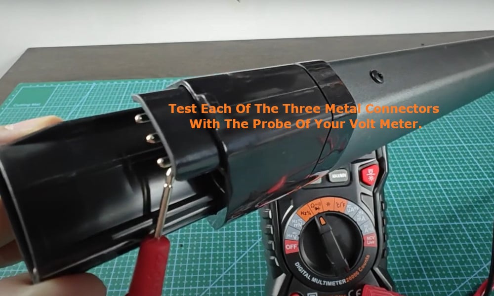 test each of the three metal connectors with the probe of your volt meter