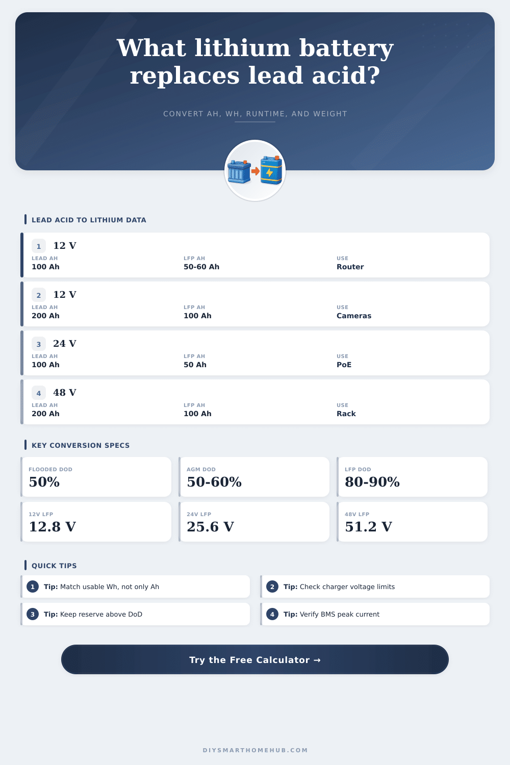 Lead Acid to Lithium Battery Conversion Calculator